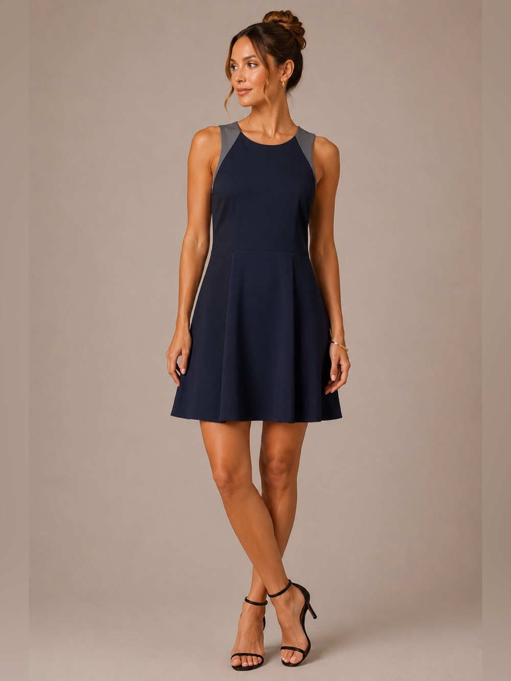 Banana Republic Fit Flare Dress Navy Gray Colorblock Career Cocktail 6